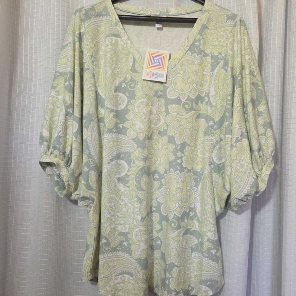 LULAROE NEW Renee Women L V-Neck Mint Paislwy 3/4 Sleeve Oversized